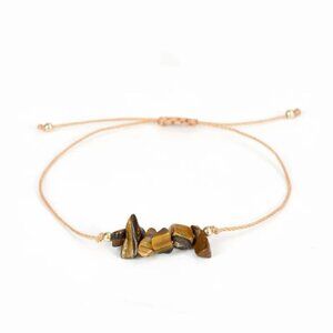 Unisex Minimalist Brown Tiger's Eye Natural Stone Chip Beaded Boho Bracelet NEW